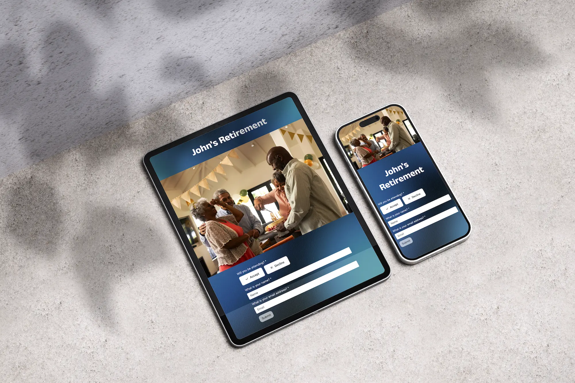 Retirement rsvp form with a custom theme.