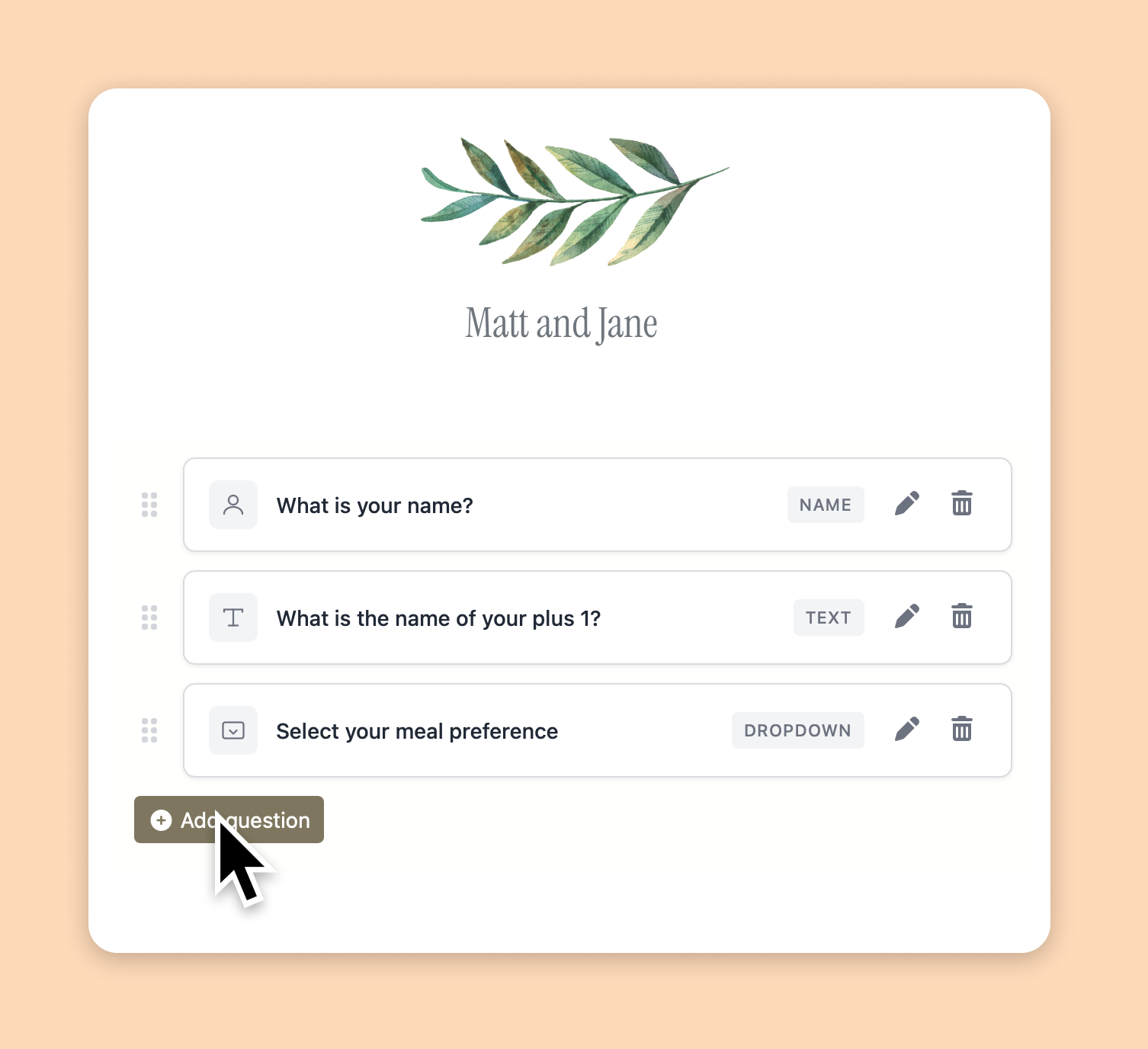 Add custom questions to wedding rsvp