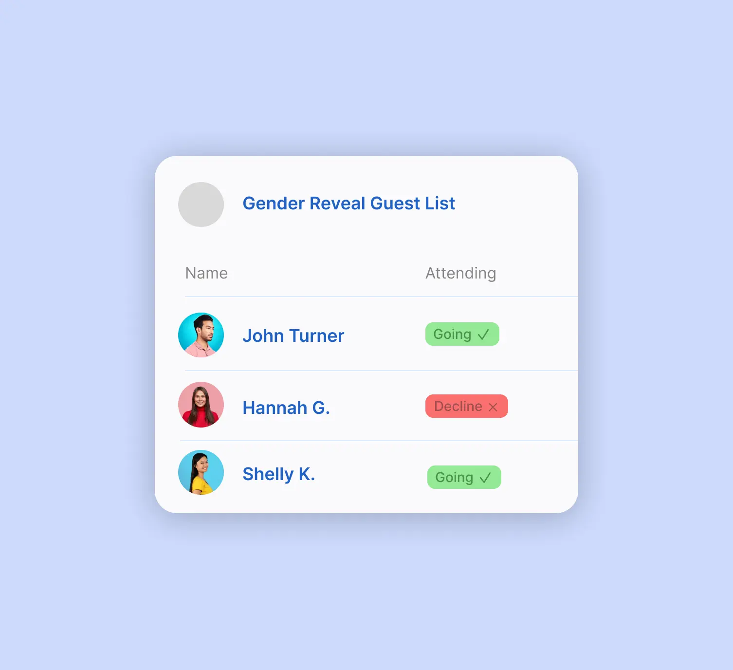 Track your gender reveal guest list.