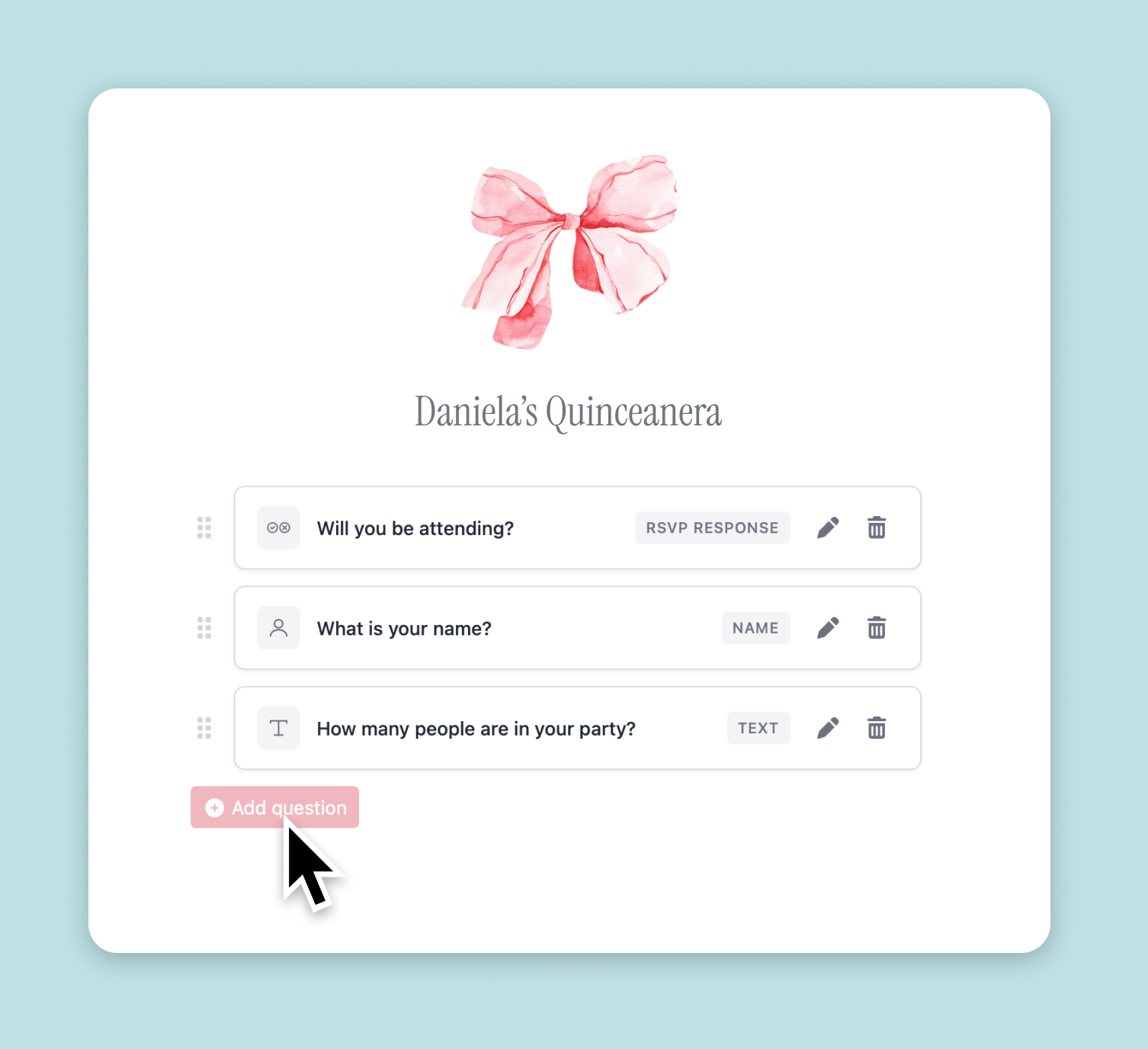 Quinceanera rsvp response questions