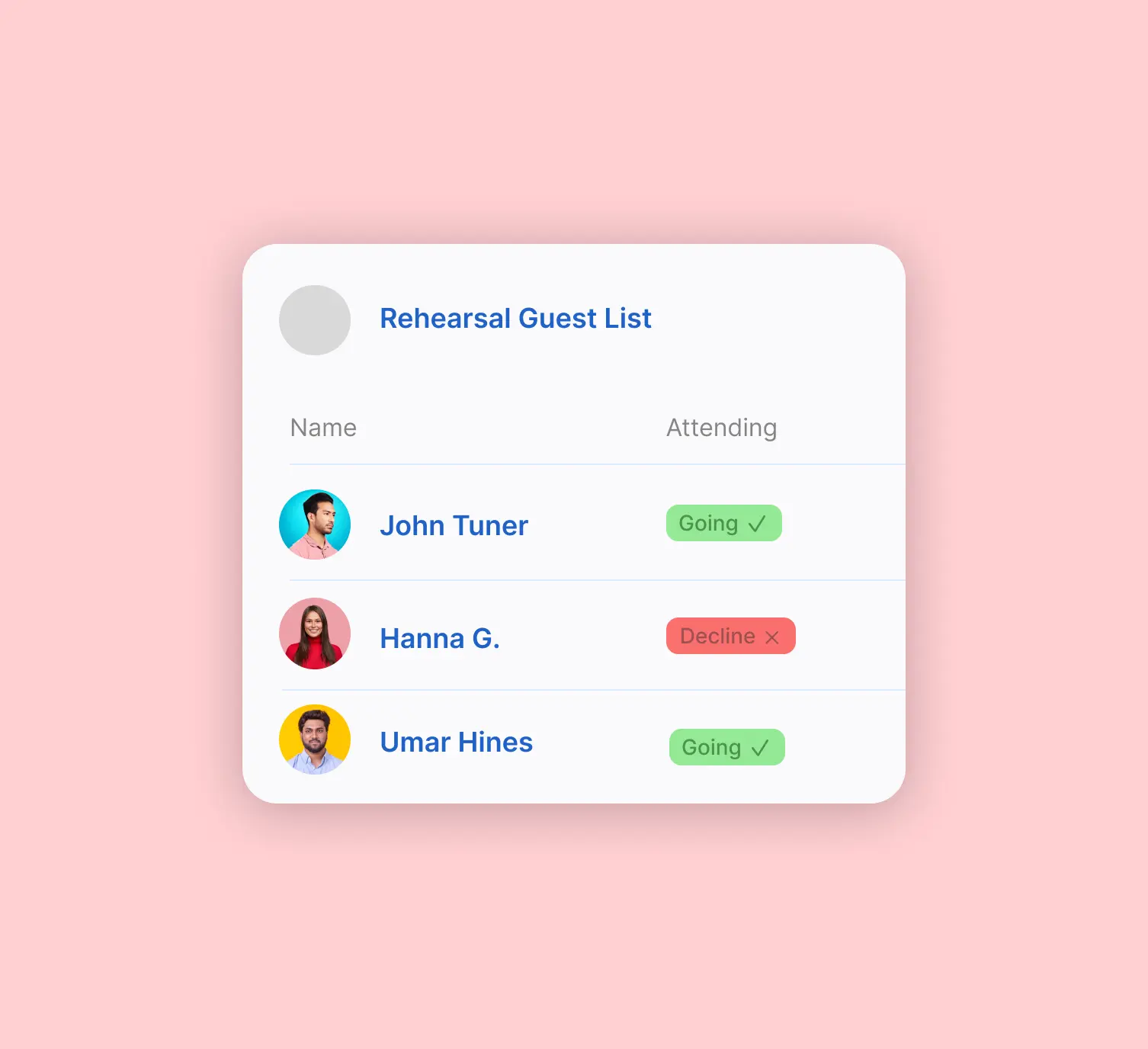 Track your rehearsal dinner guest list.