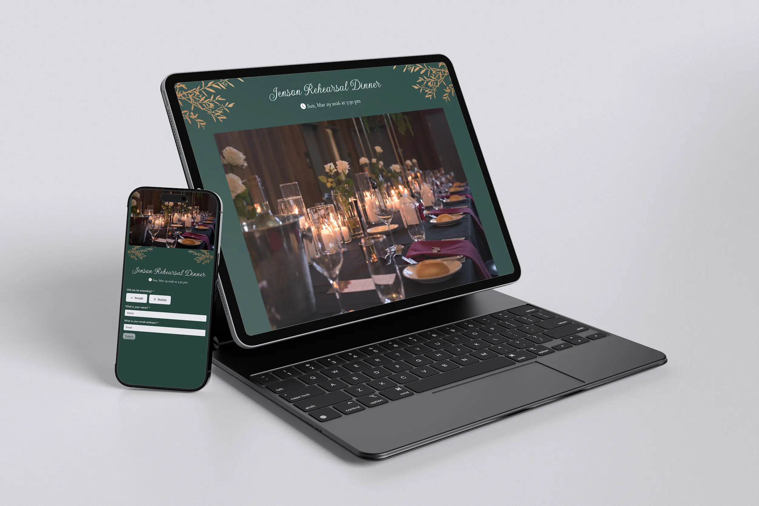 A mobile friendly rehearsal dinner rsvp form template.