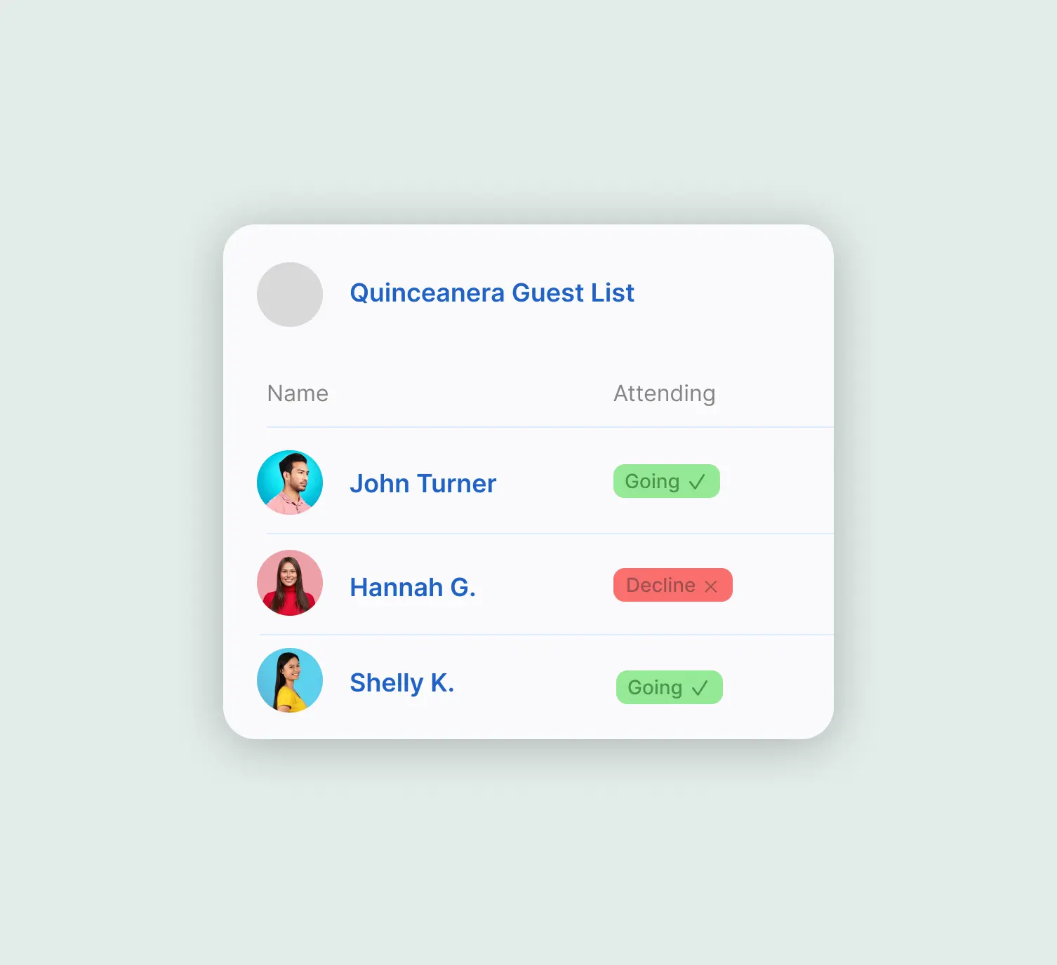 Quinceanera rsvp guest list