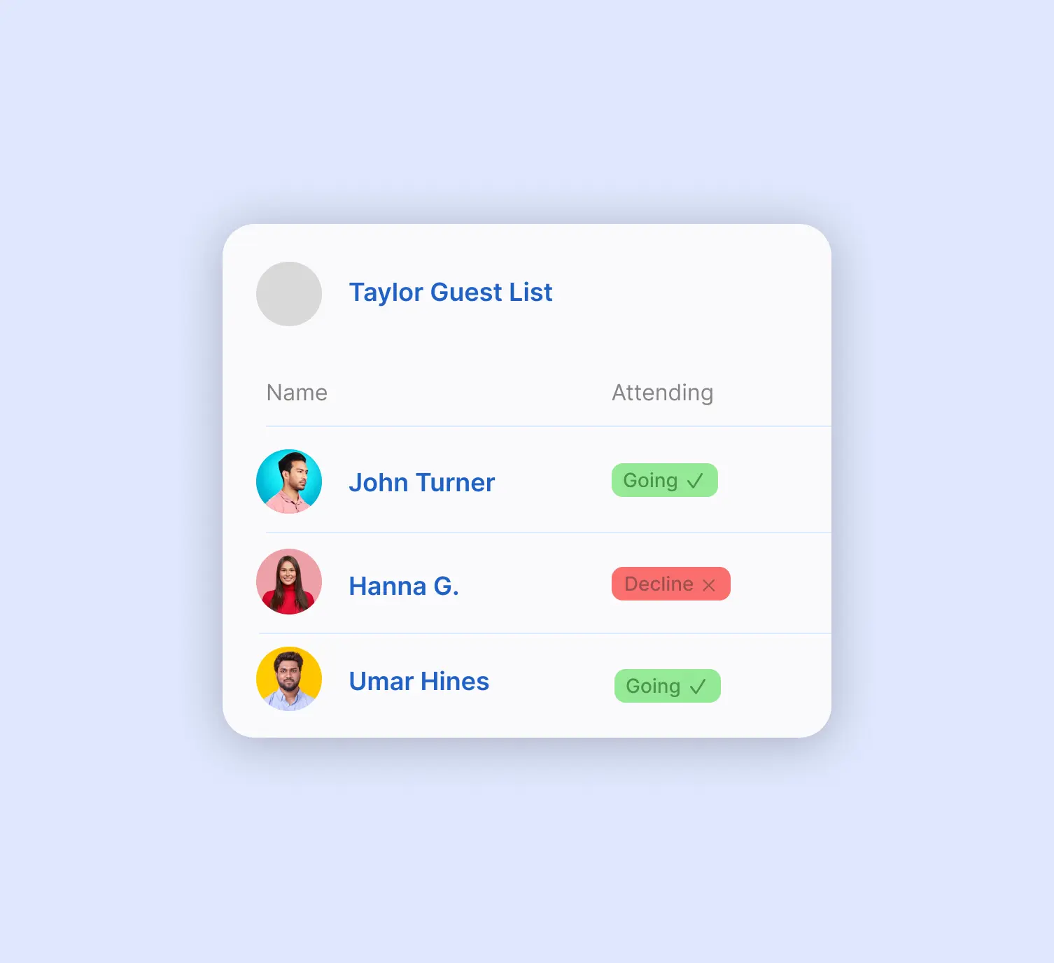 Track your housewarming party rsvp guest list.