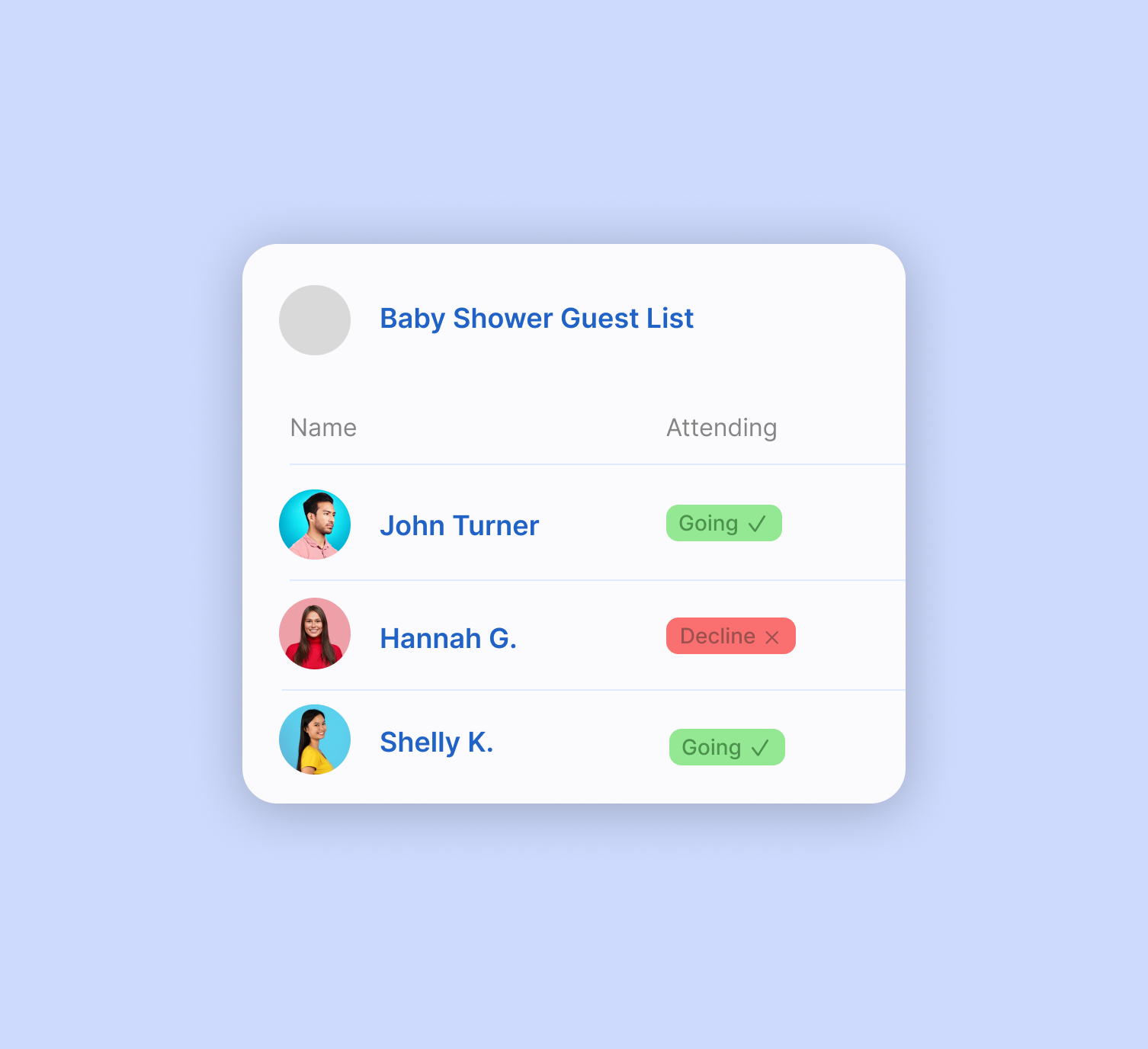 Baby shower rsvp guest list