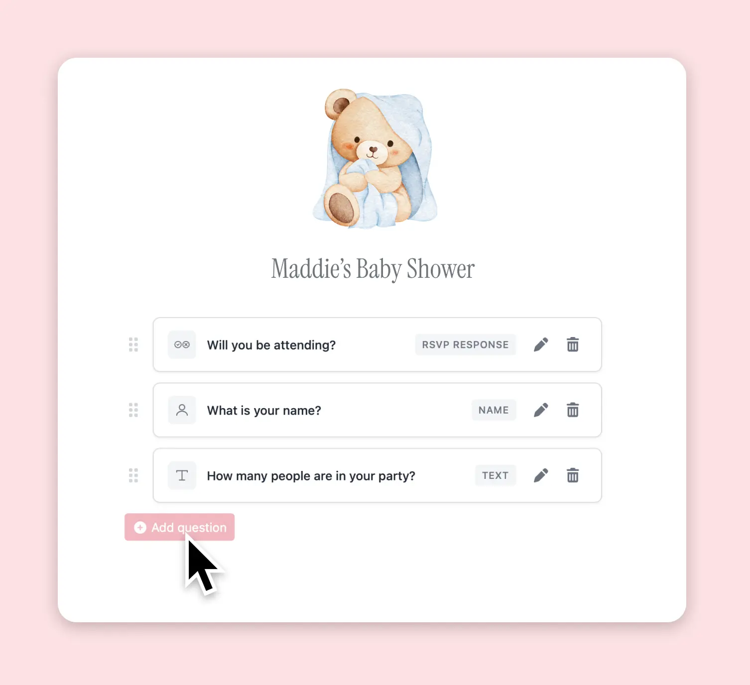 Collect baby shower rsvp questions