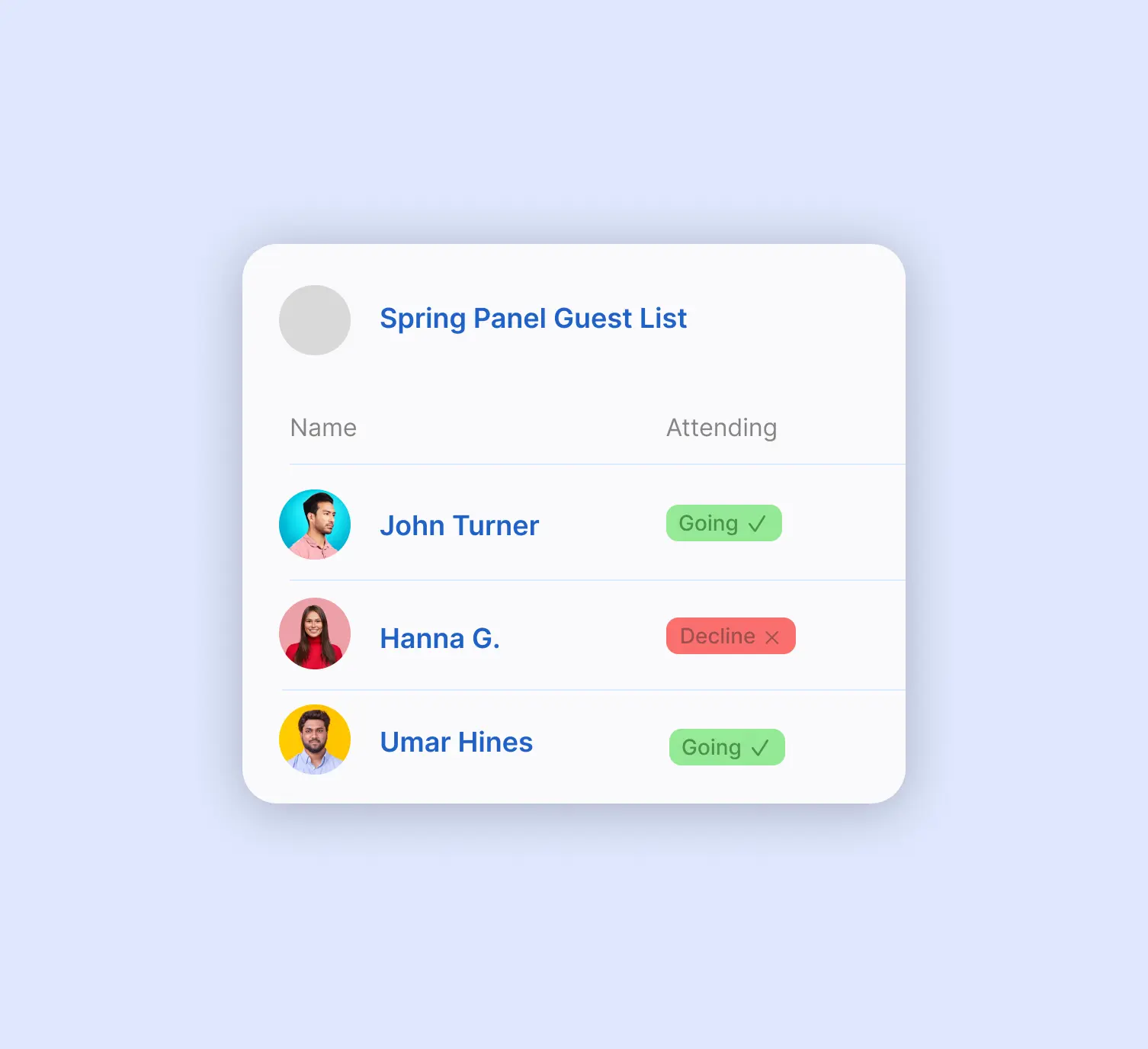 View your corporate rsvp guest list.