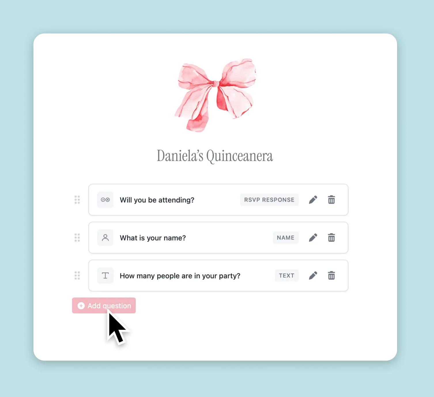 Quinceanera rsvp response questions