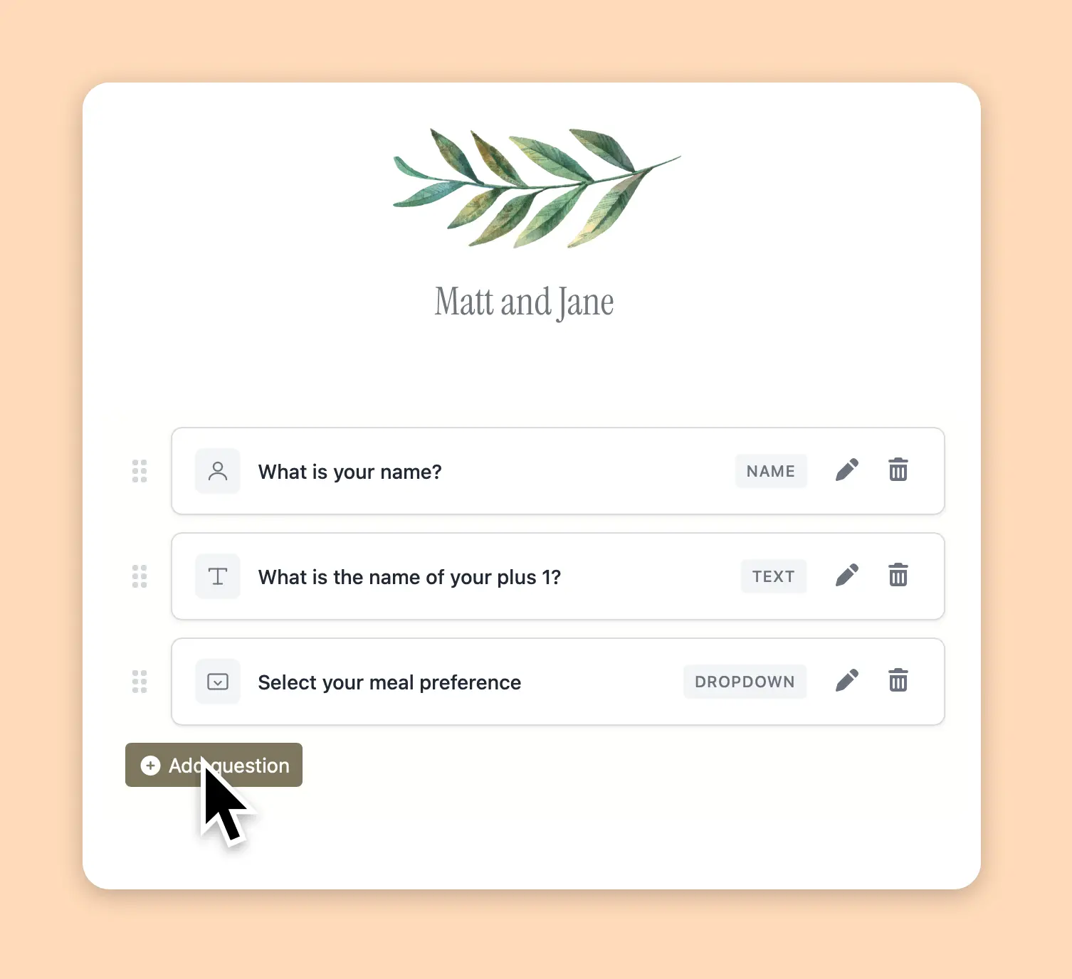 Add custom questions to wedding rsvp