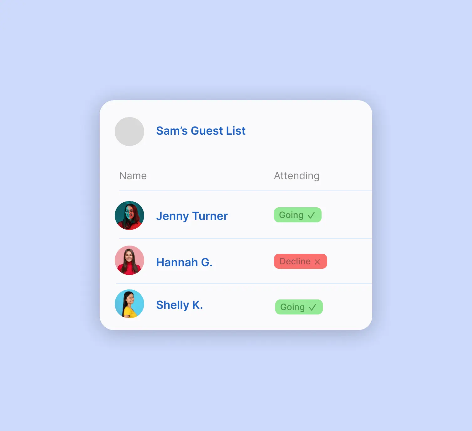 Track your bachelorette guest list.