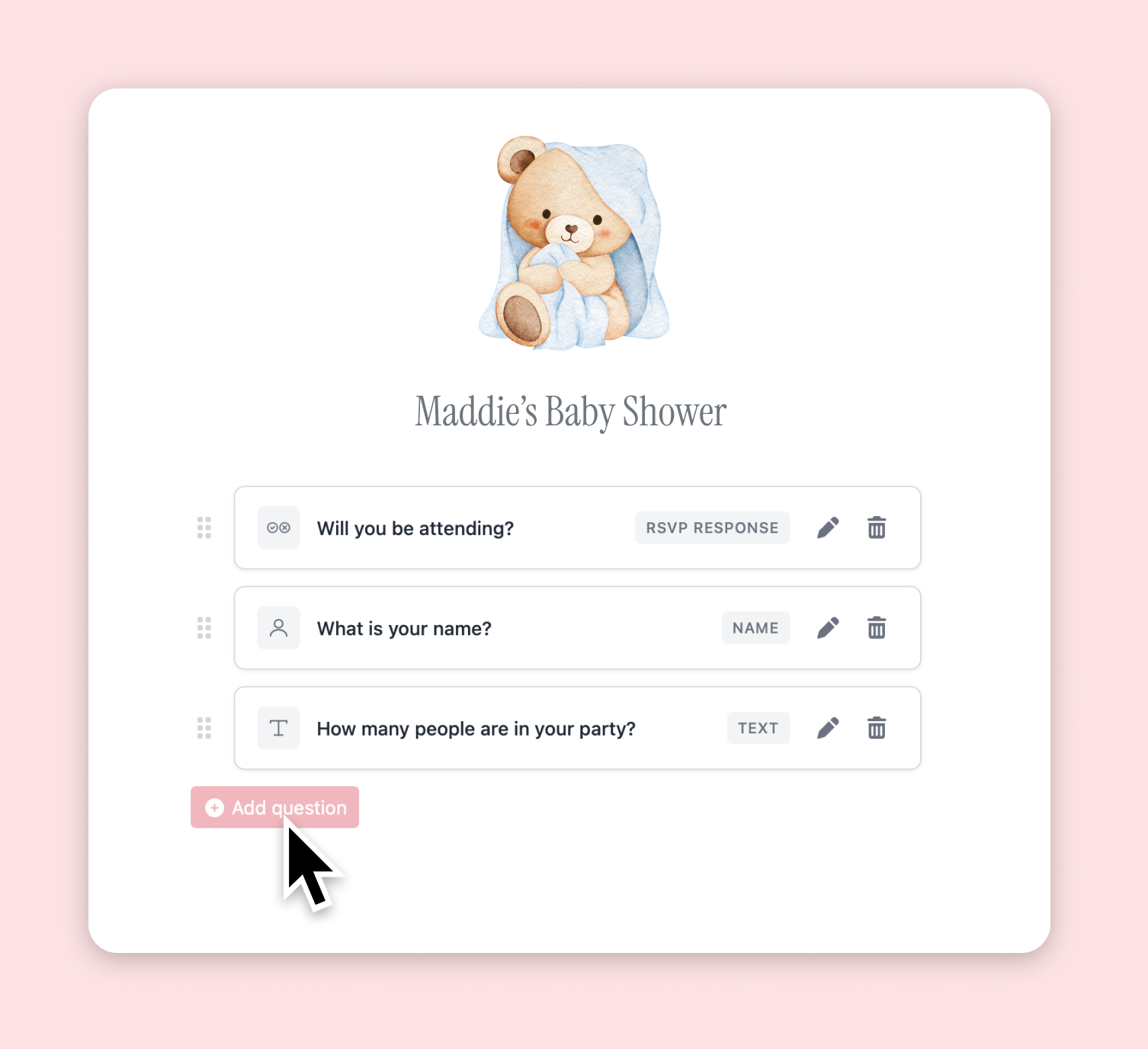 Collect baby shower rsvp questions
