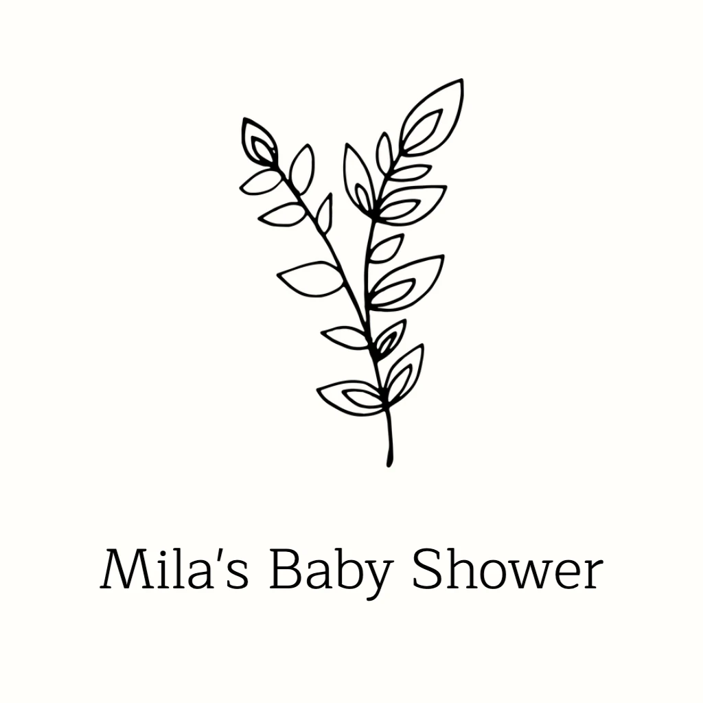 White Background with Black Leaf Outline Baby Shower RSVP theme