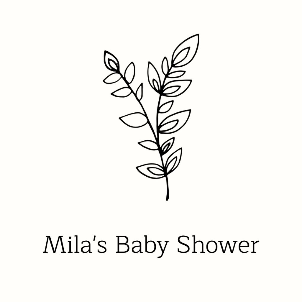 White Background with Black Leaf Outline Baby Shower RSVP theme