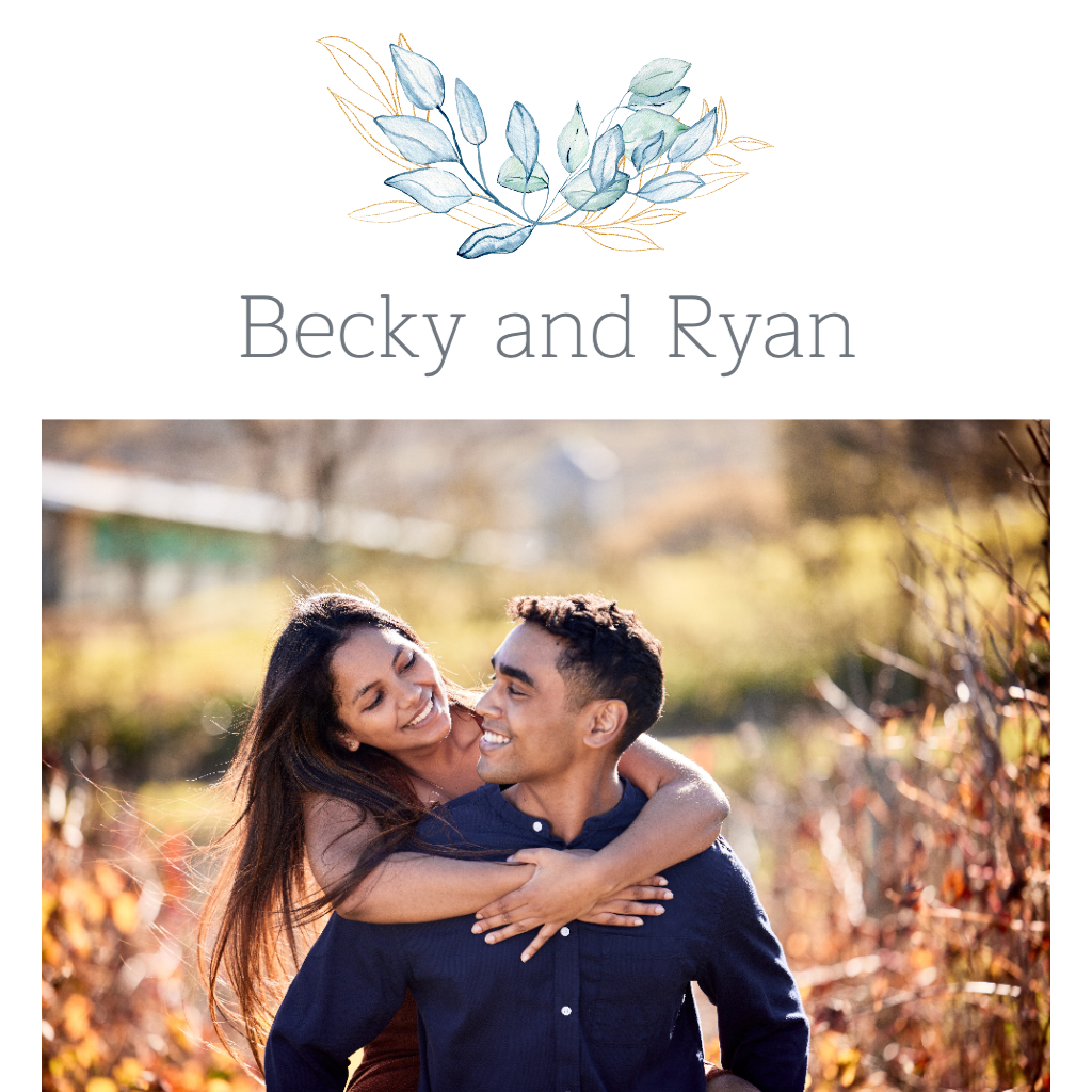 White Background with Blue-Gold Flowers Wedding RSVP theme