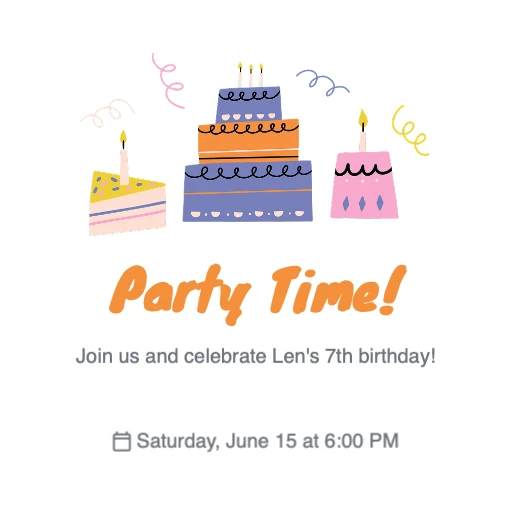 White Background with colourful birthday cakes RSVP theme