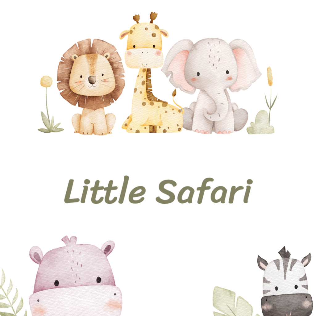 White with baby lion, giraffe, elephant RSVP theme