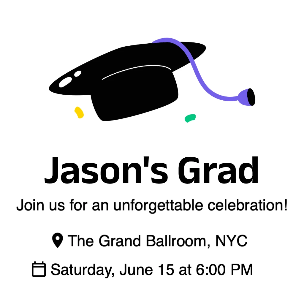 white with graduation cap and purple tassle RSVP theme
