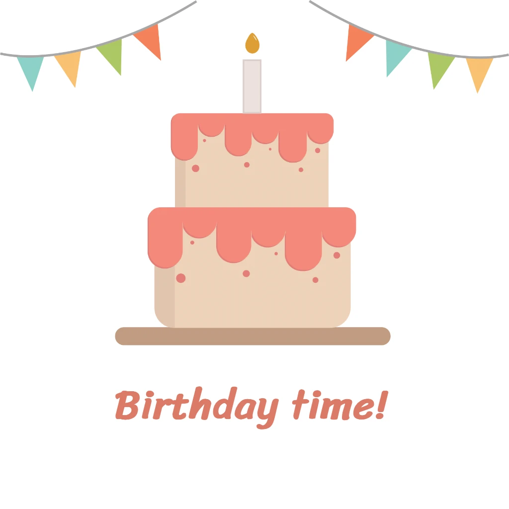 layered cake with pink frosting and birthday banners RSVP theme