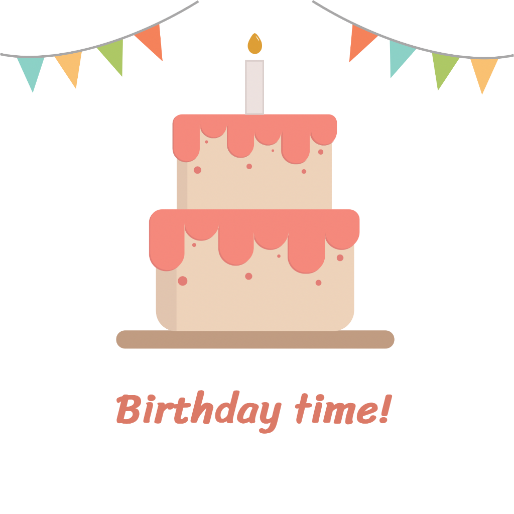 layered cake with pink frosting and birthday banners RSVP theme