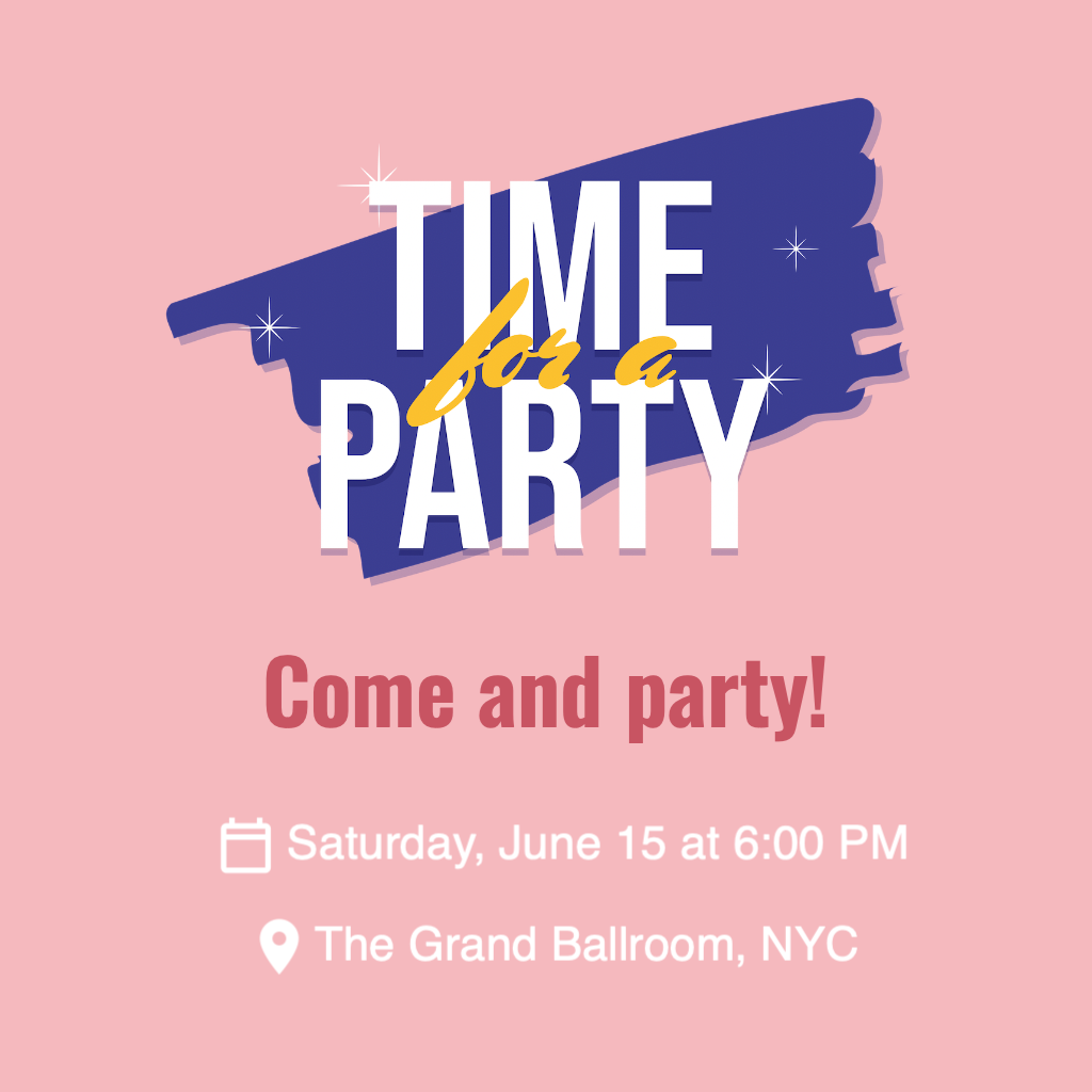 Time for a party graphic and white background RSVP theme