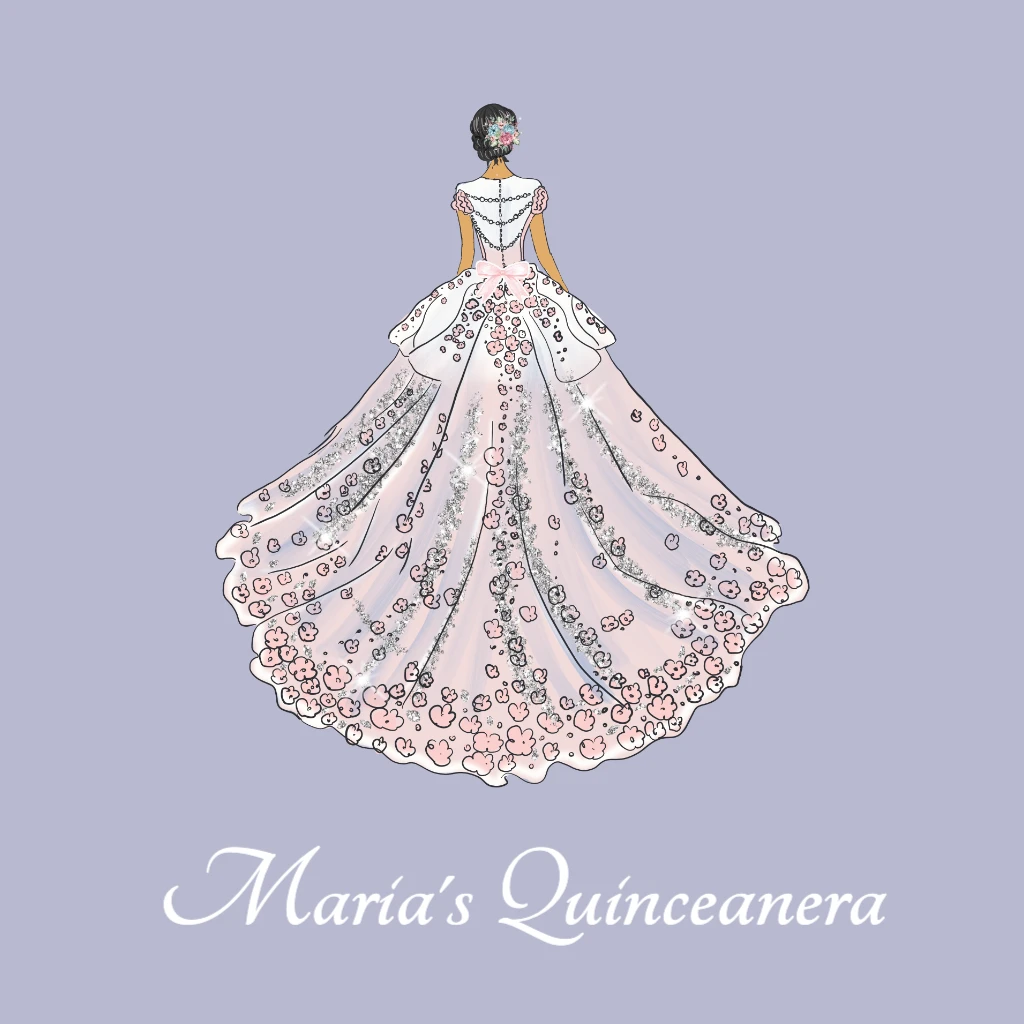 Princess with fancy dress with back towards audience Quinceanera RSVP theme
