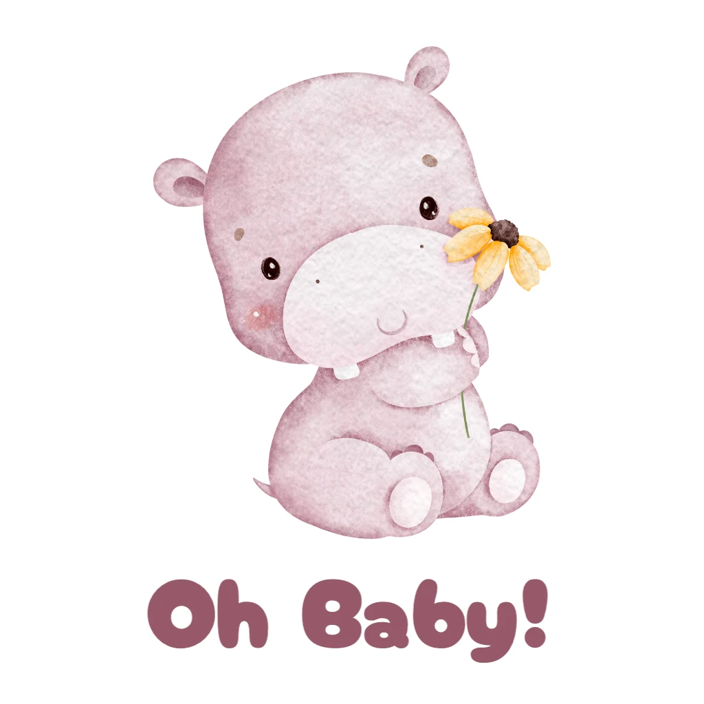Baby Hippo With Flower Baby Shower RSVP theme