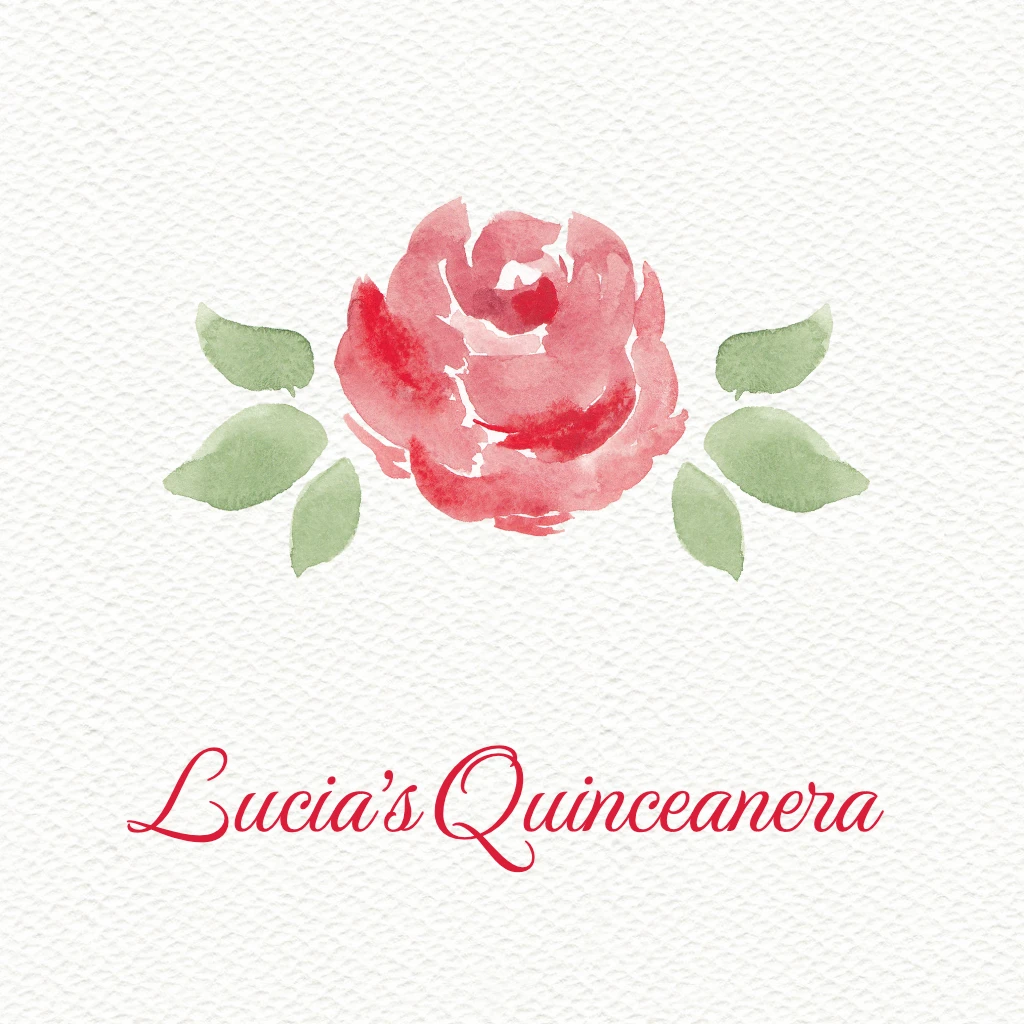 watercolour red rose in centre  Quinceanera RSVP theme