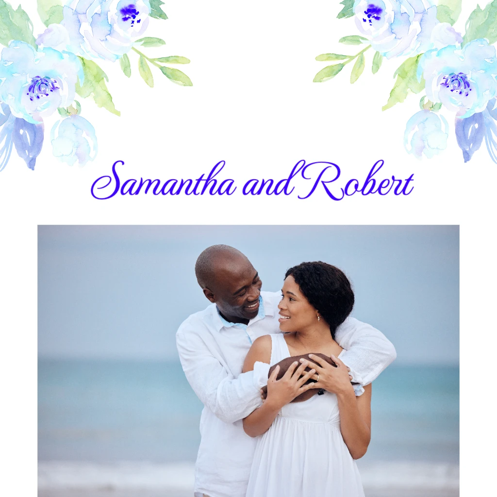 blue peony with green foliage watercolor Wedding RSVP theme