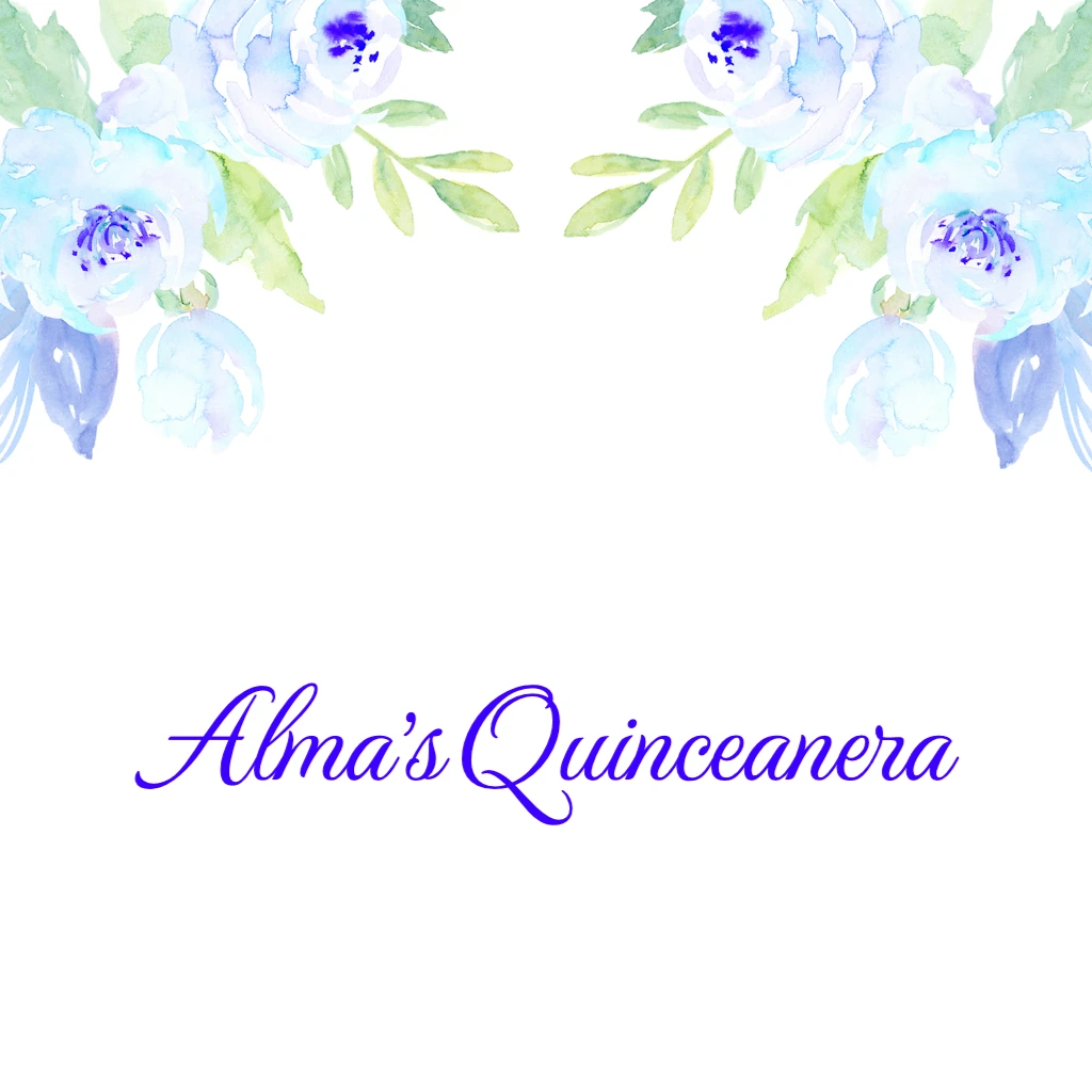 blue peony with green foliage watercolor Quinceanera RSVP theme