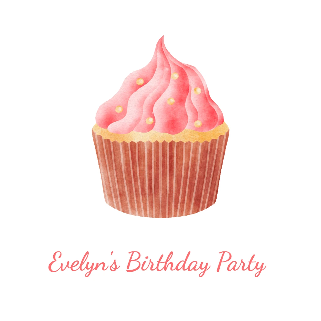 vanilla cupcake with pink frosting Birthday RSVP theme