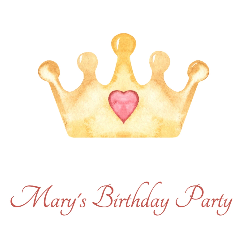 gold crown with red heart birthday Birthday RSVP theme