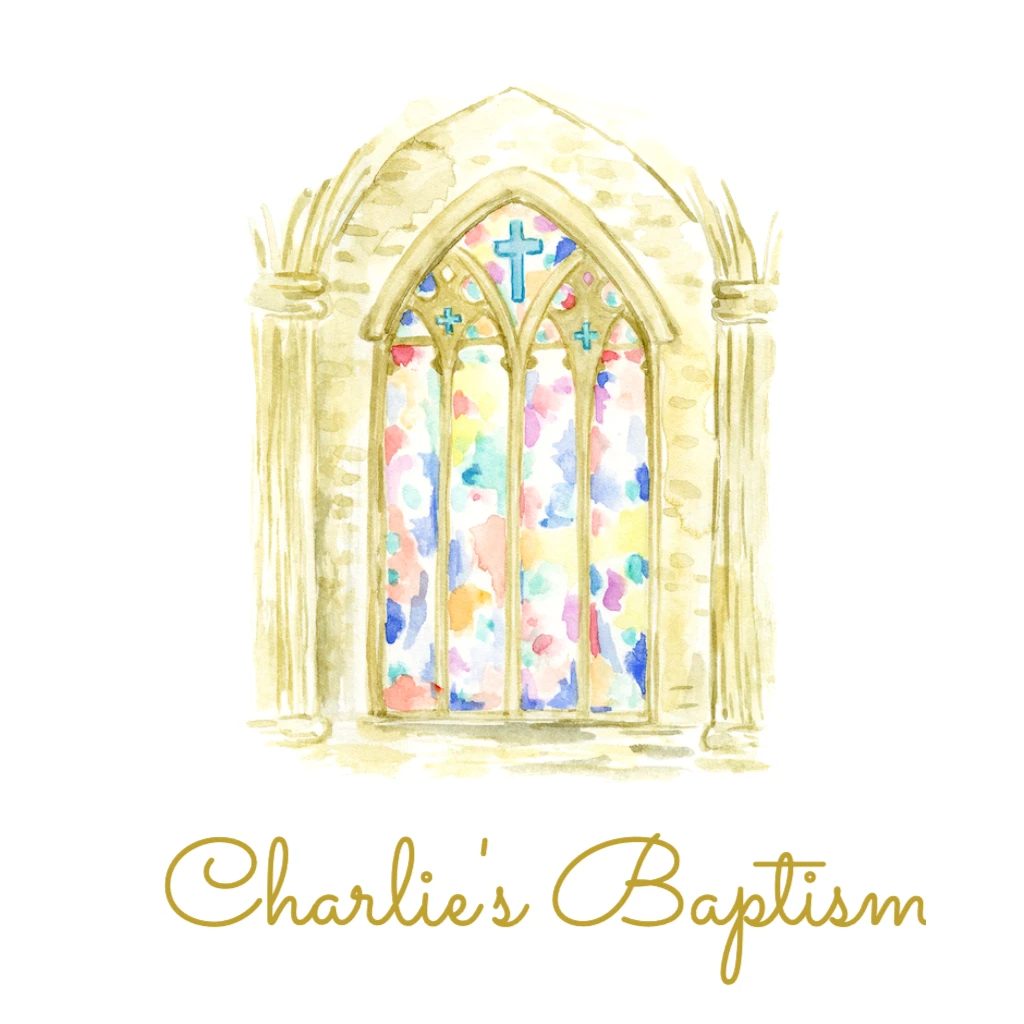 Church with stained glass windows Baptism RSVP theme