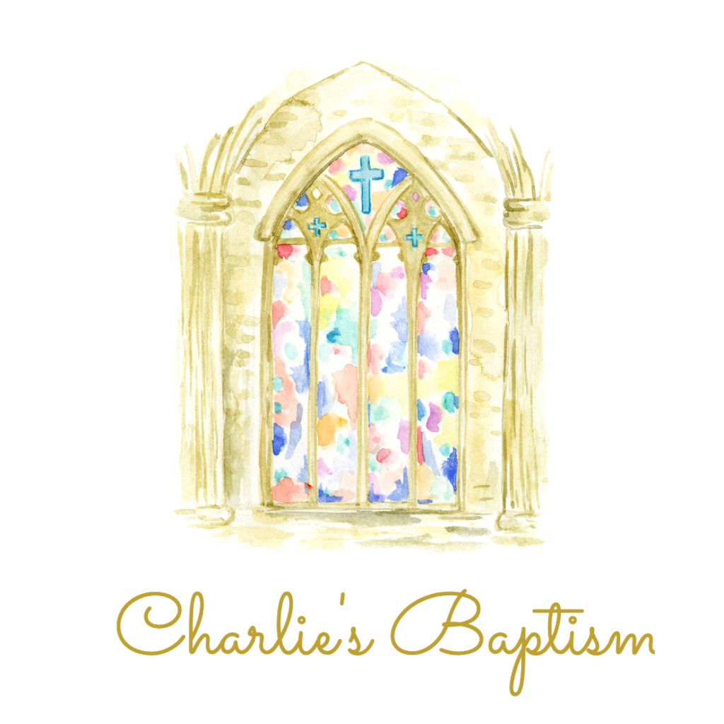 Church with stained glass windows Baptism RSVP theme