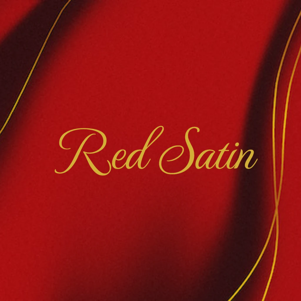 red satin background with gold lines Modern RSVP theme