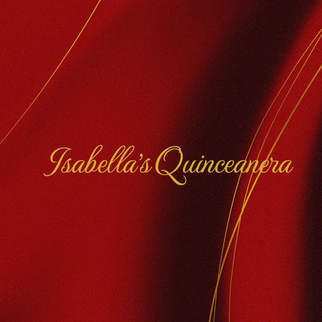 red satin background with gold lines Quinceanera RSVP theme