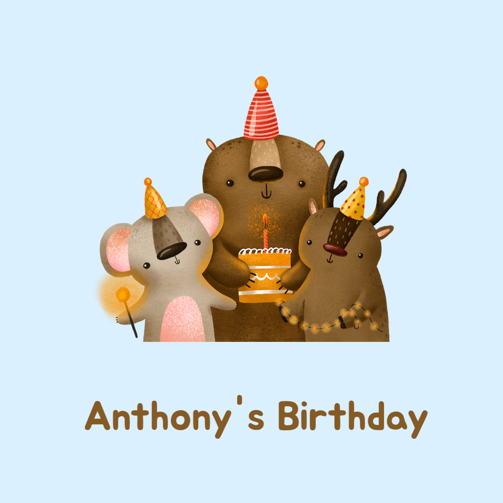 koala, bear and reindeer with party hats and orange cake animation Birthday RSVP theme