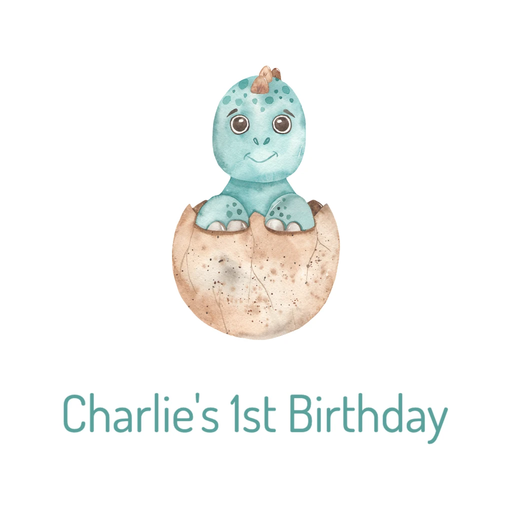 green dinosaur in egg  Birthday RSVP theme