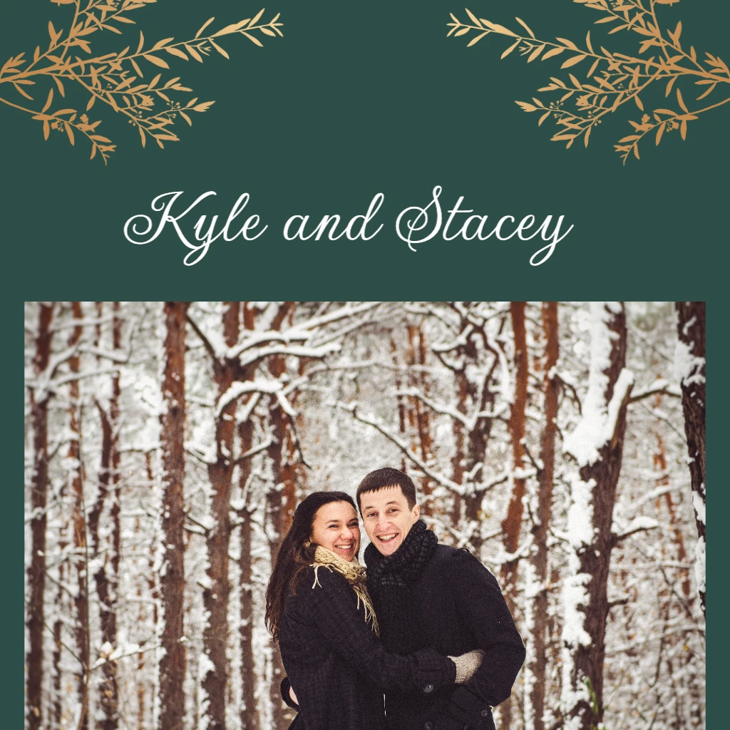 Emerald Green background with gold foil leaves in corners Wedding RSVP theme