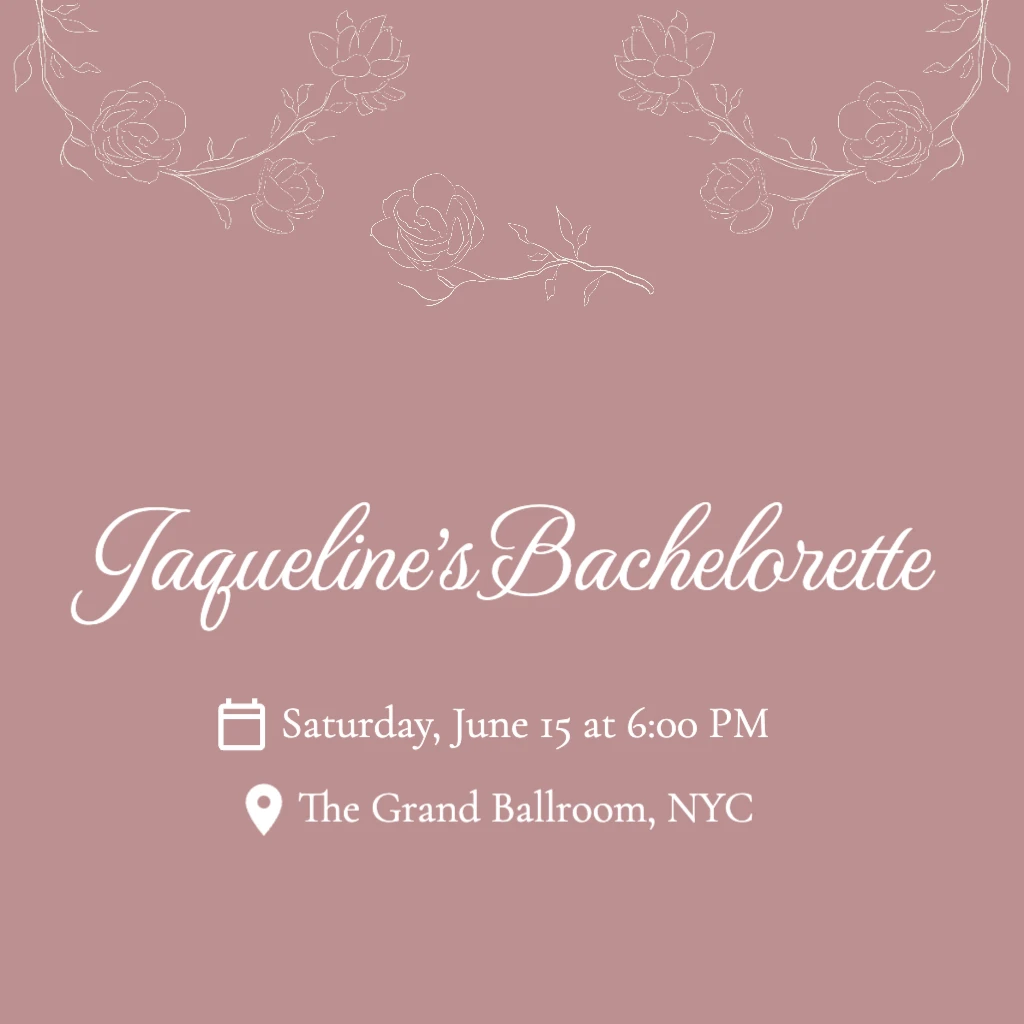 Dusty Pink Background With White Jasmine Flowers Bachelorette RSVP theme