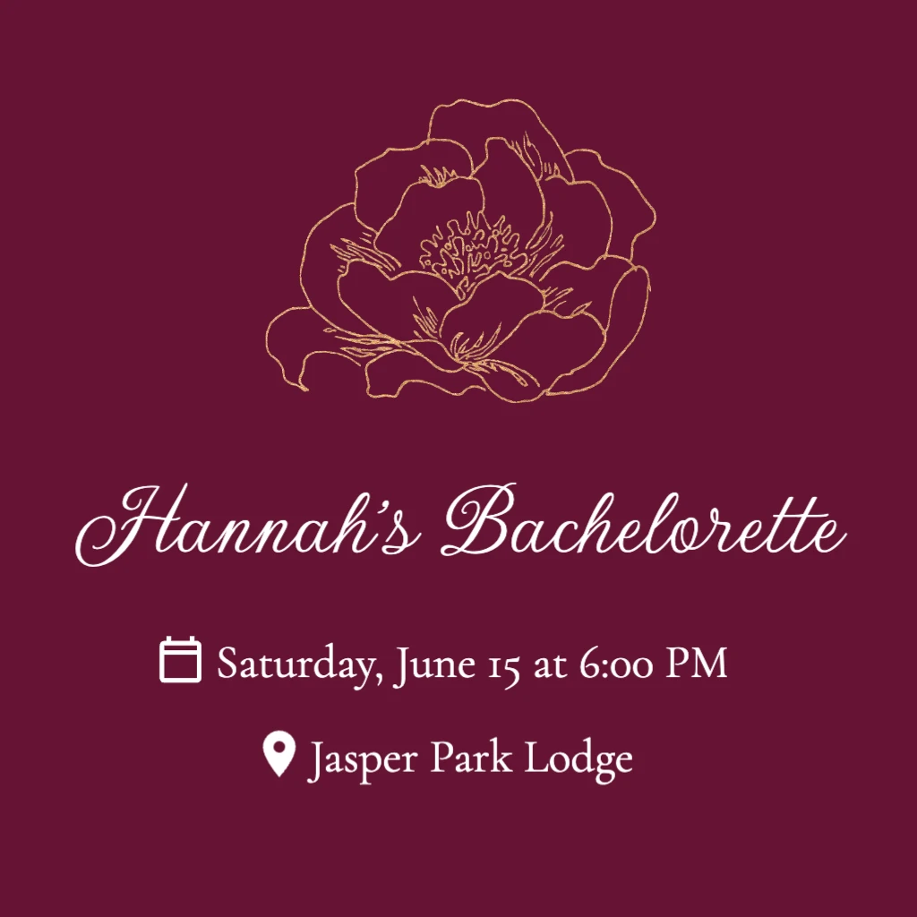 Burgundy background with golden rose Bachelorette RSVP theme