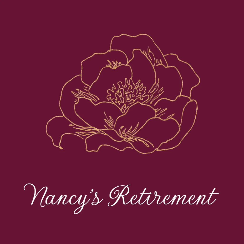 Burgundy background with golden rose Retirement RSVP theme