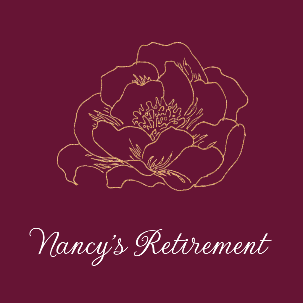 Burgundy background with golden rose Retirement RSVP theme