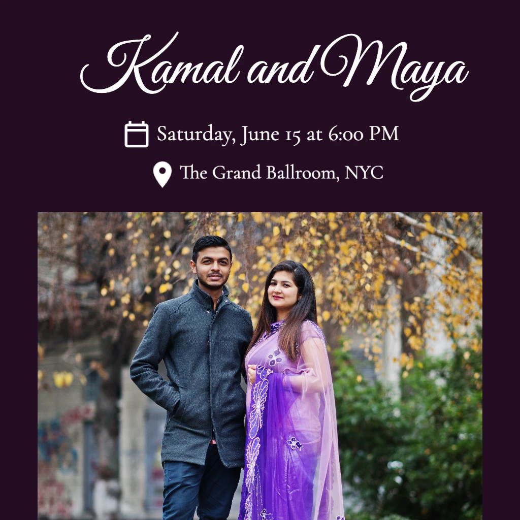 Dark Plum Coloured Background Wedding RSVP theme