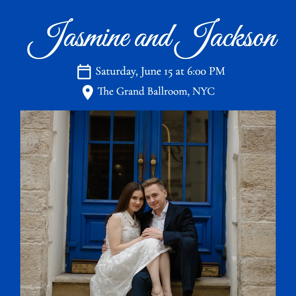Cobalt Blue Coloured Background Wedding RSVP theme