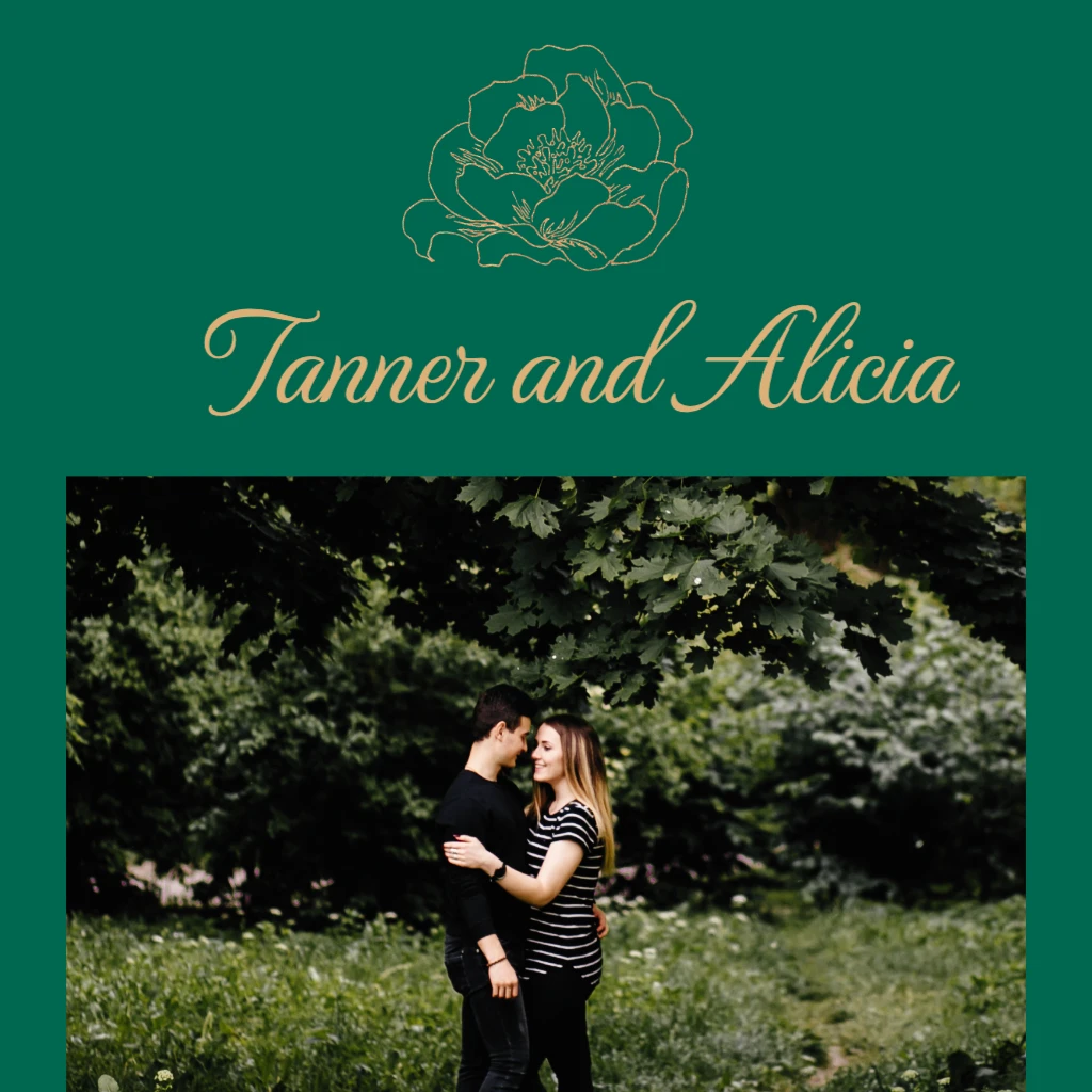 emerald green background with golden rose RSVP theme