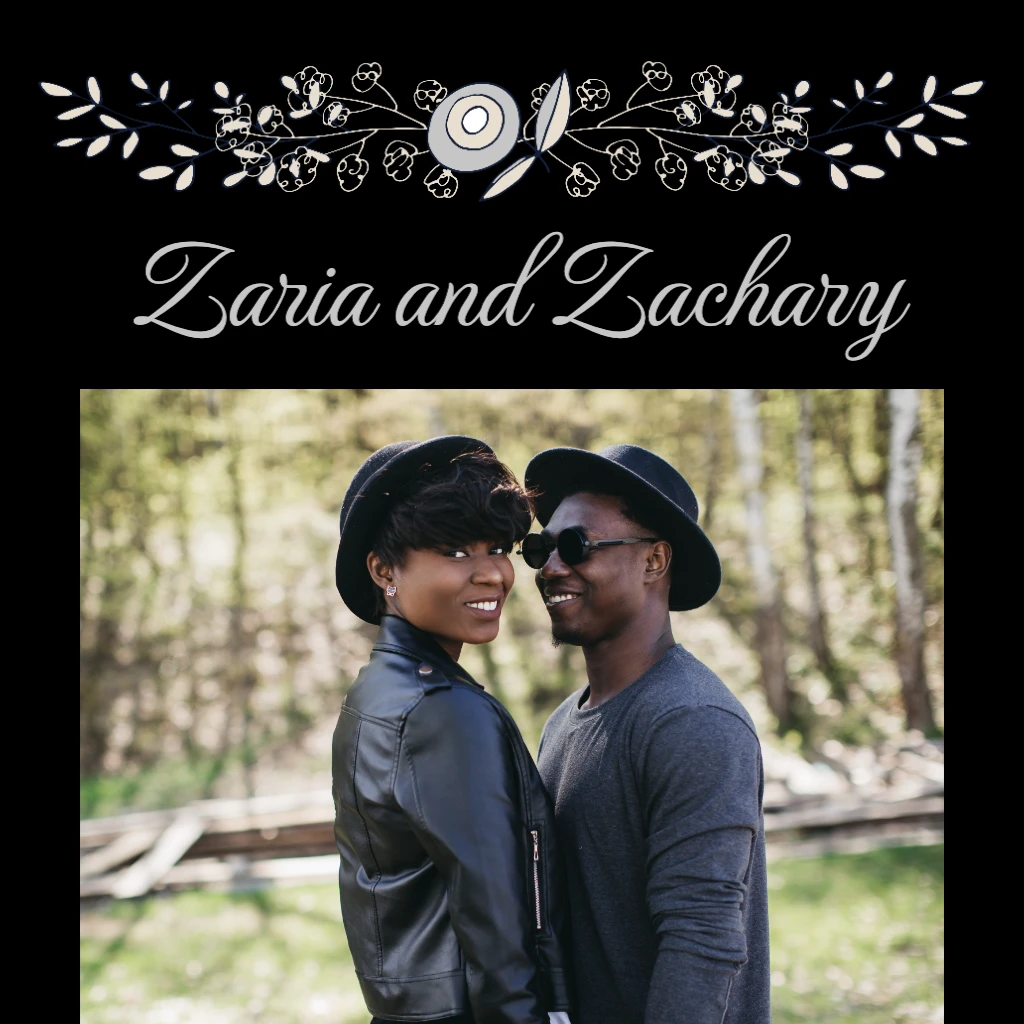 black background with silver flowers RSVP theme