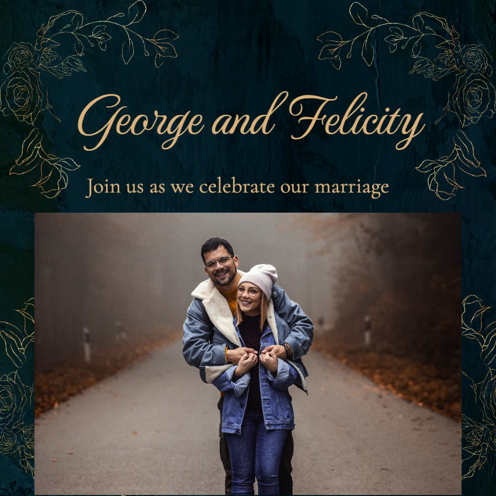 Moody Dark teal with Golden Roses On Vines In Corners RSVP theme