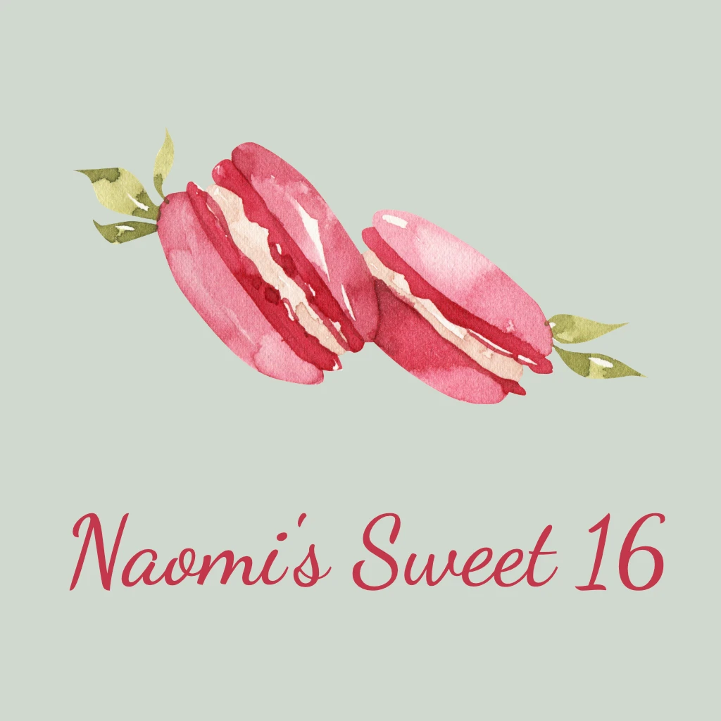 Watercolour pink macarons with foliage and sage background RSVP theme
