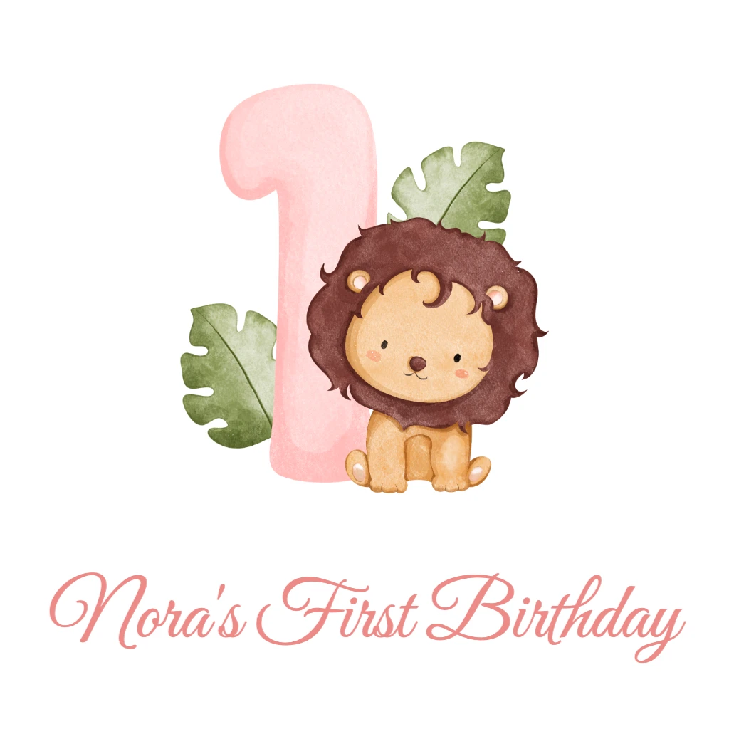 Lion with Pink 1 and Palm Leaves RSVP theme