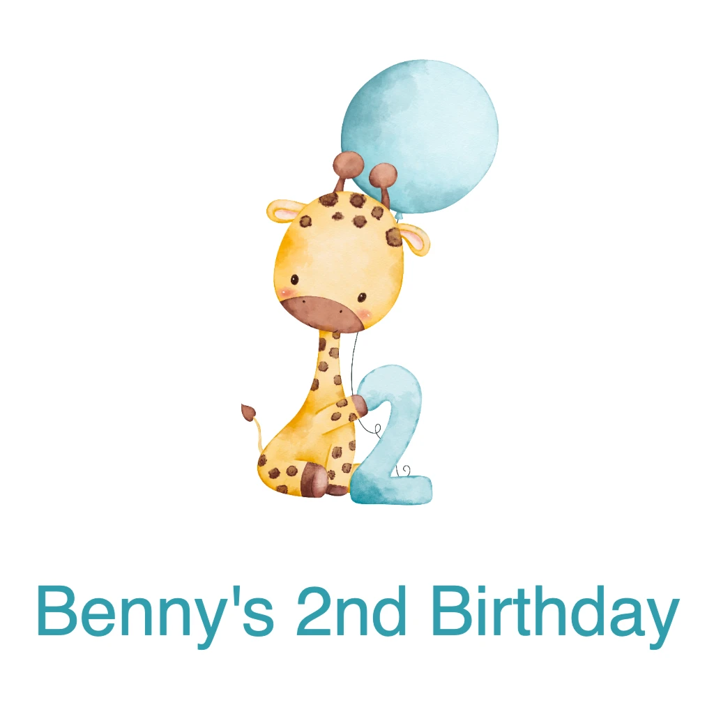 giraffe with number 2 and green balloon RSVP theme